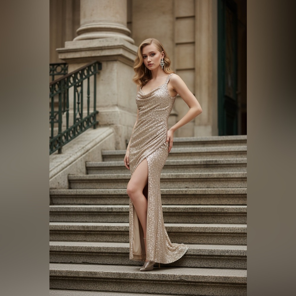 Glamorous Gold Sequin Prom Dress